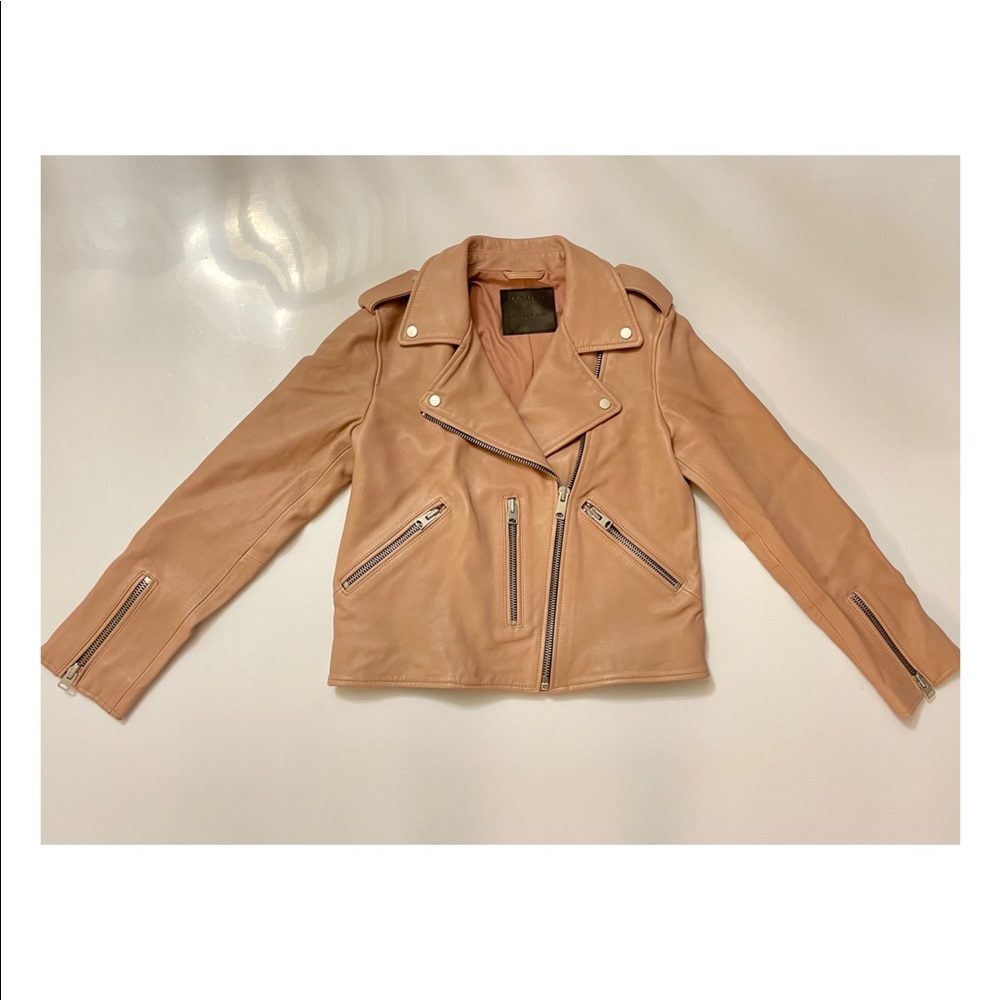 All Saints | Dusty Rose Leather Moto Jacket